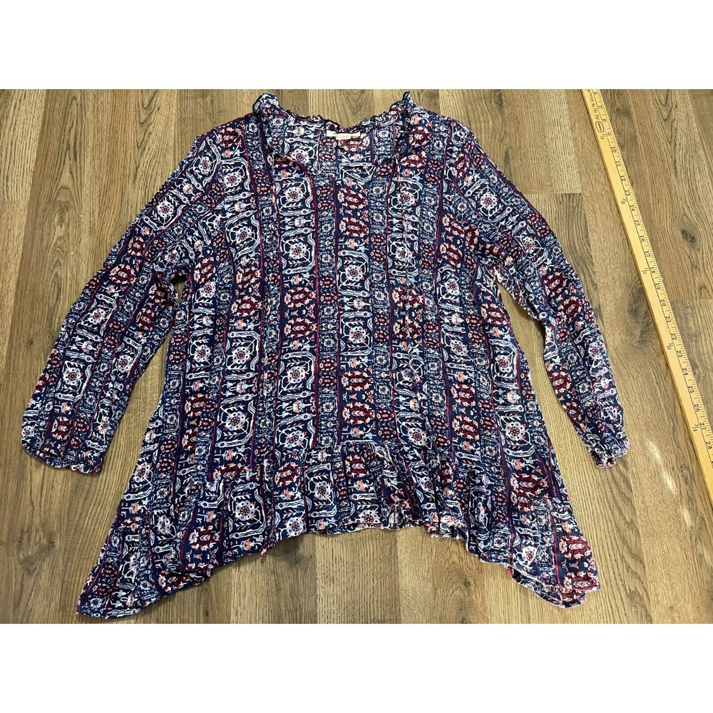 Style & Co. Blouse, Women's Size 0X, Blue Red White, V-neck, Allover Print